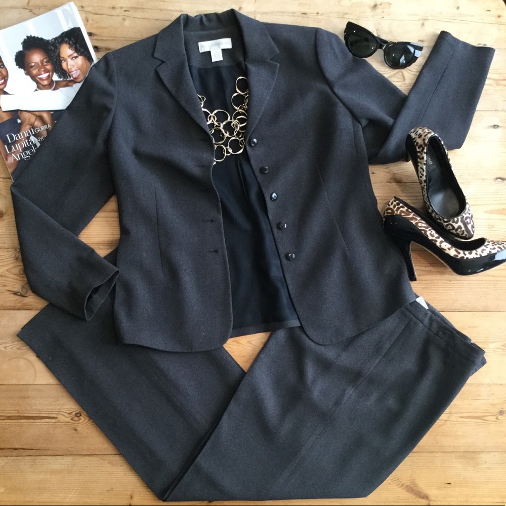 Petite Sophisticate Dark Gray Pant Suit